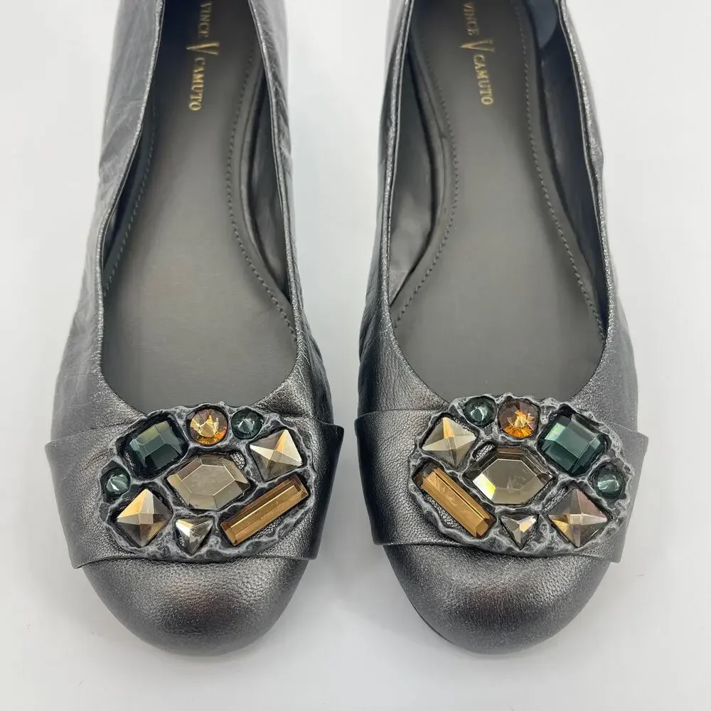 Vince Camuto Size 9 Richie Ballet Flats Silver Jeweled Slip On Shoes